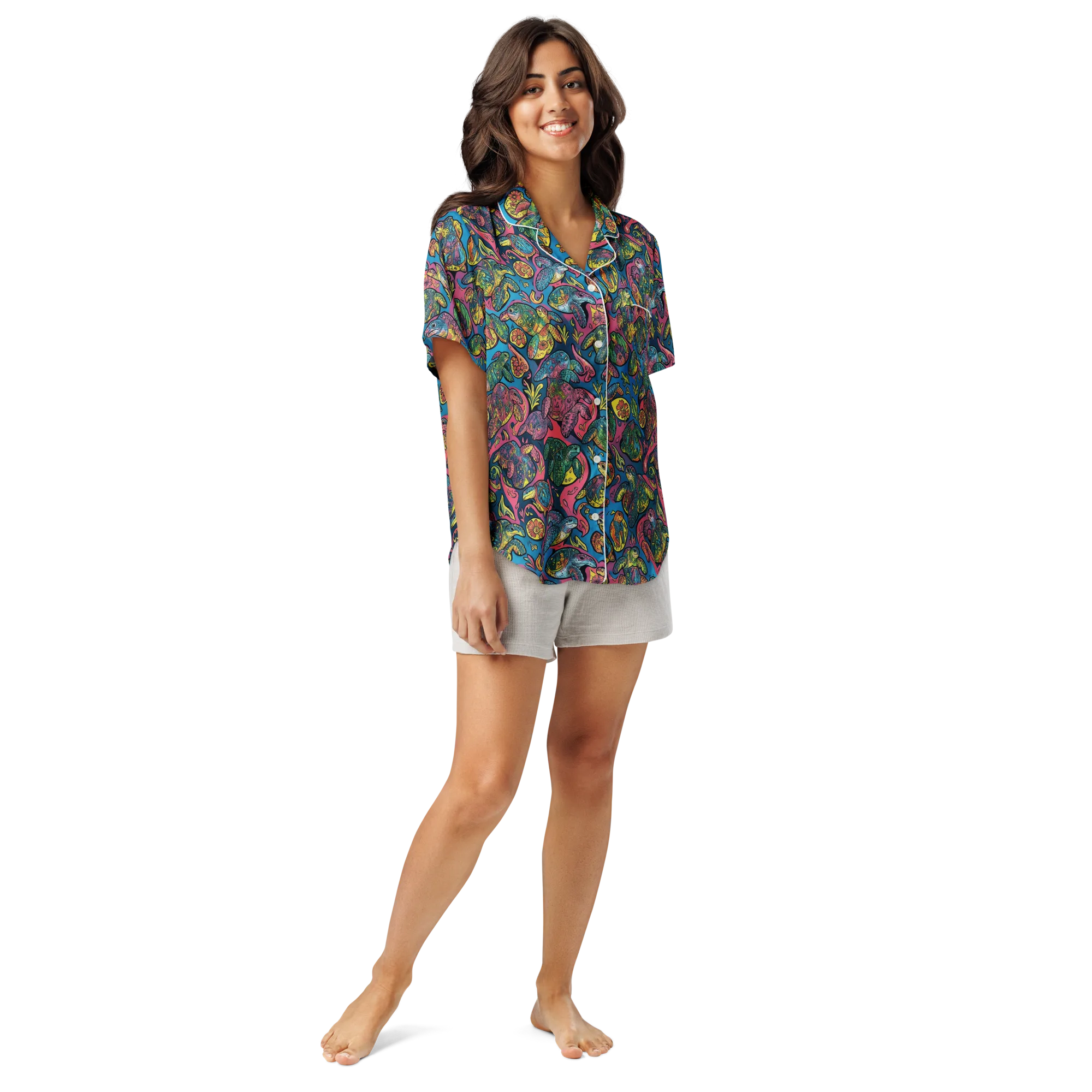 Coral Carousel on Women's Short Sleeve Pajama Top — Front