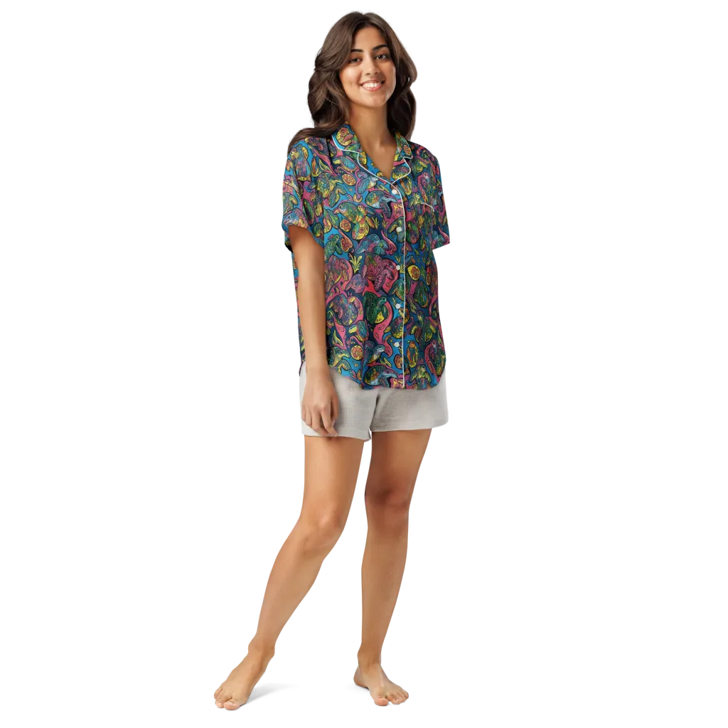 Coral Carousel on Women's Short Sleeve Pajama Top — Front