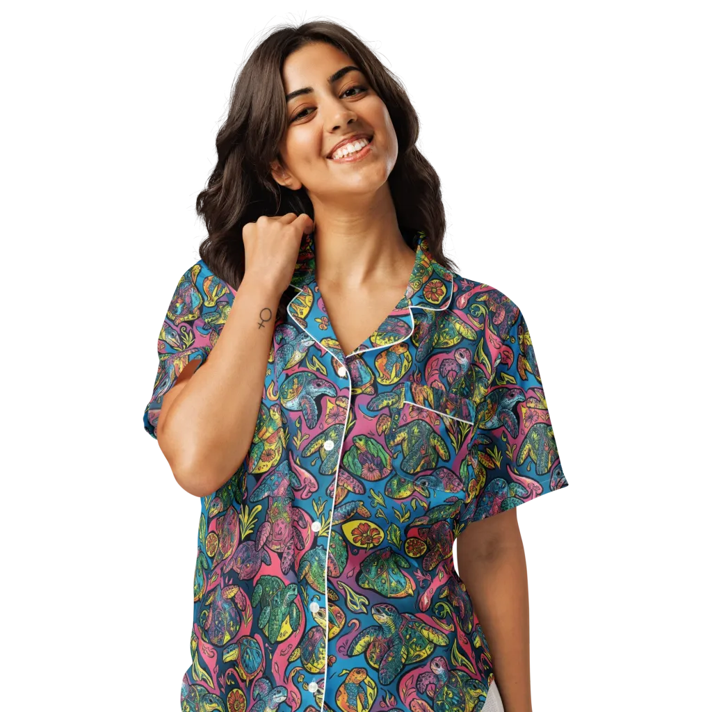Coral Carousel on Women's Short Sleeve Pajama Top — Front