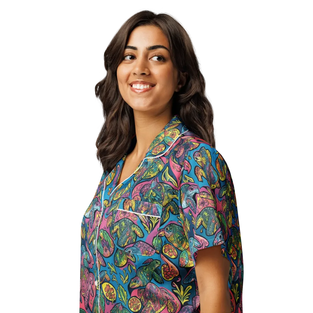 Coral Carousel on Women's Short Sleeve Pajama Top — Left Front