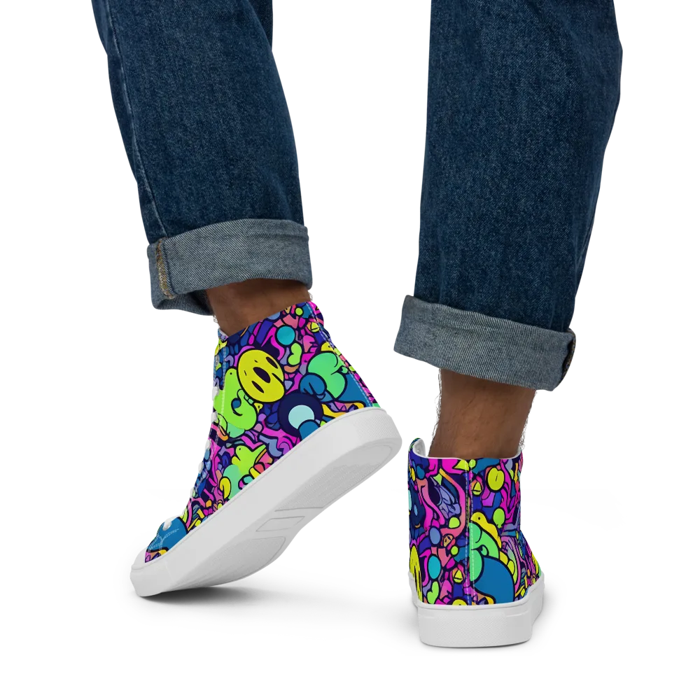 Electric Oddity on Men's High Top Canvas Shoes — Back