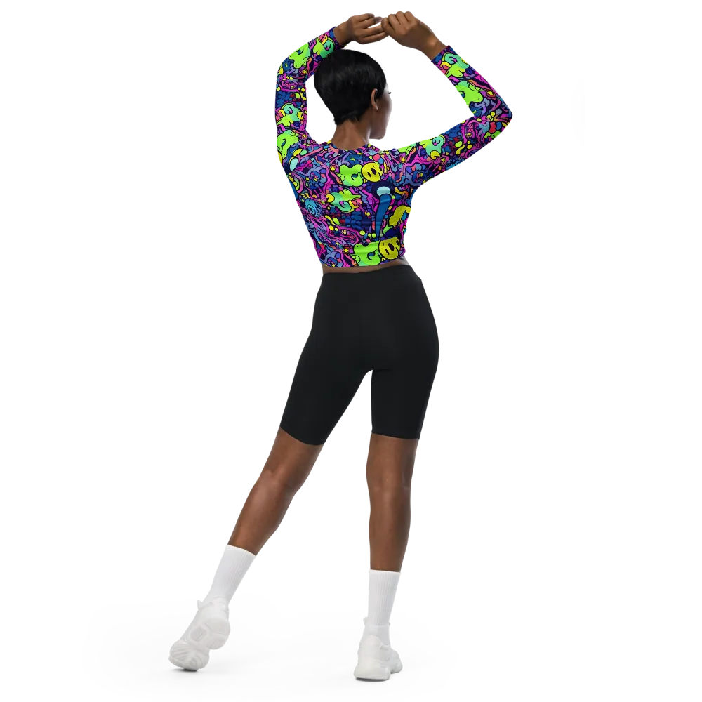 Electric Oddity on Long Sleeve Crop Top — Back