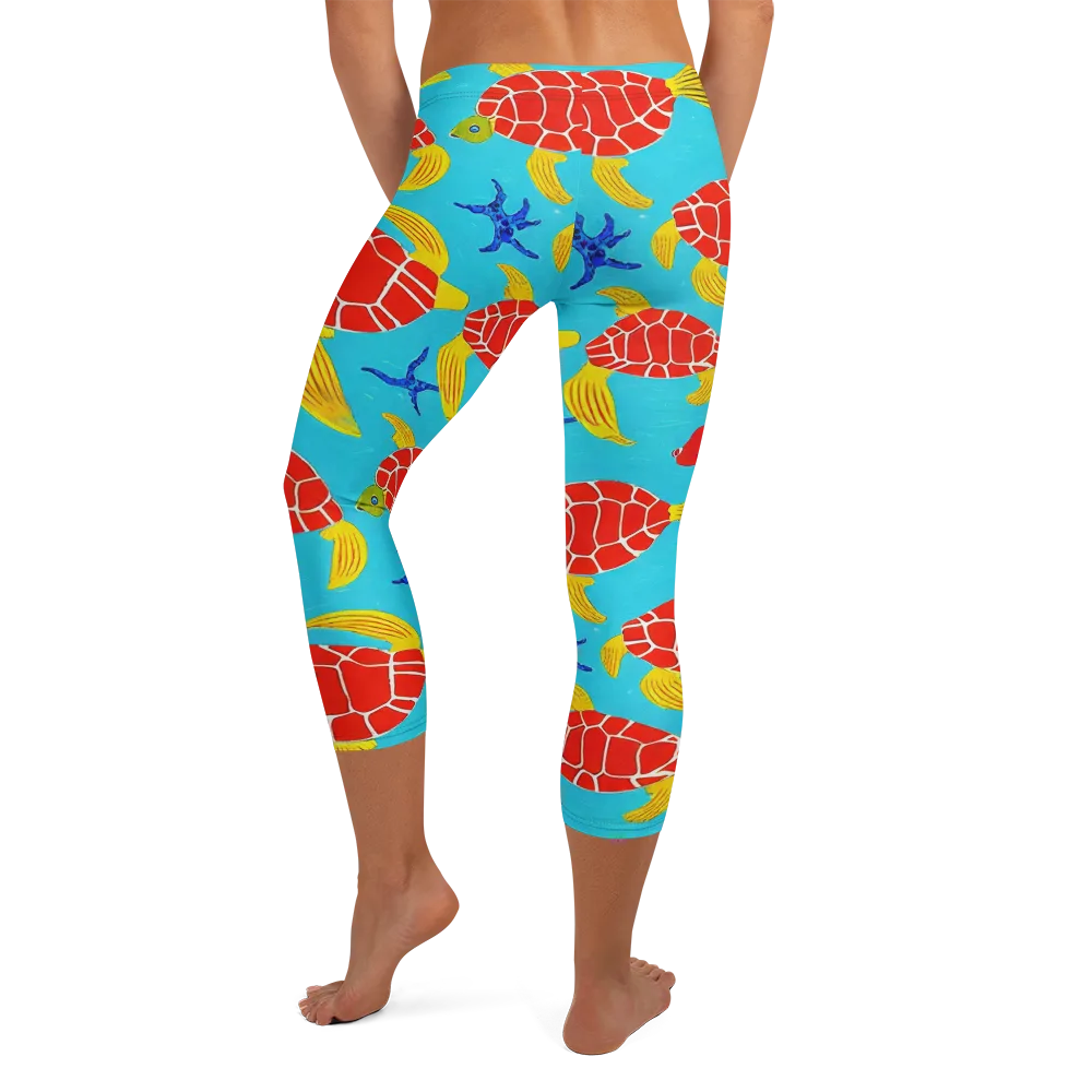 Red Shell Reverie on Capri Leggings — Back