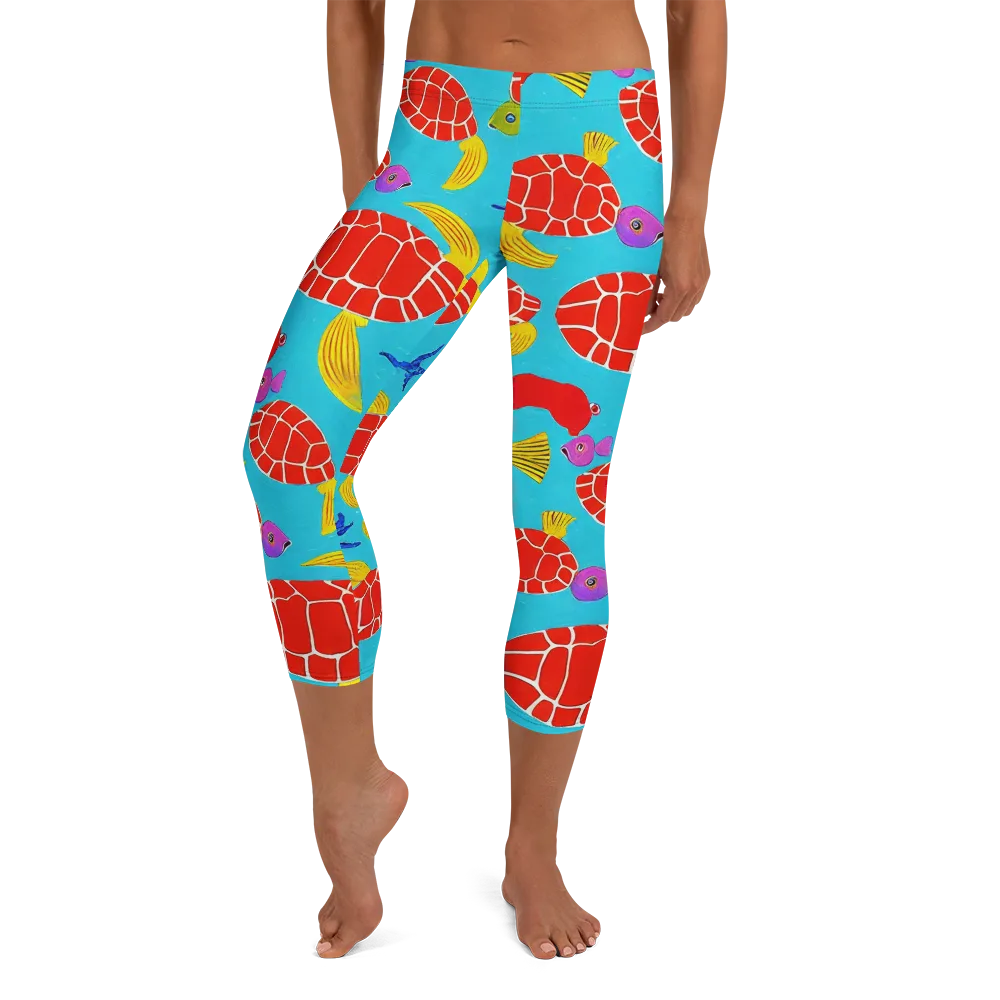 Red Shell Reverie on Capri Leggings — Front