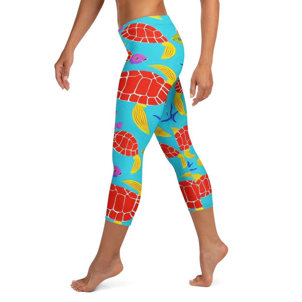 Red Shell Reverie on Capri Leggings — Left