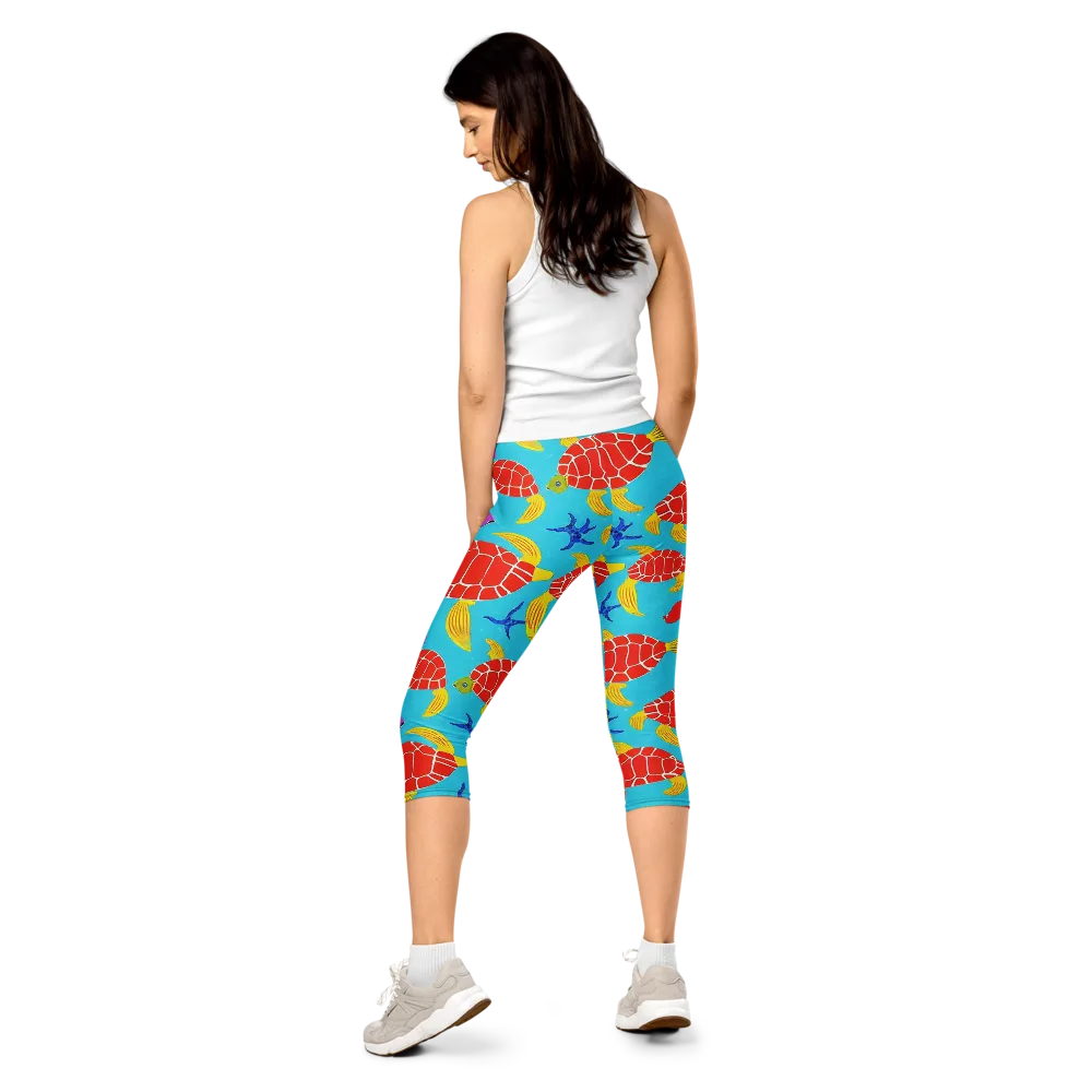 Red Shell Reverie on Capri Leggings — Back