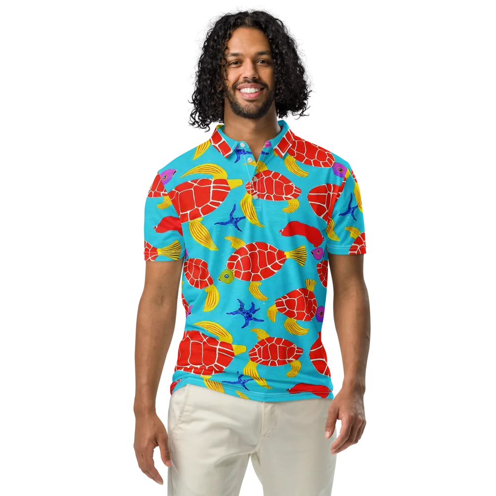Red Shell Reverie on Men's Slim Fit Polo Shirt — Front