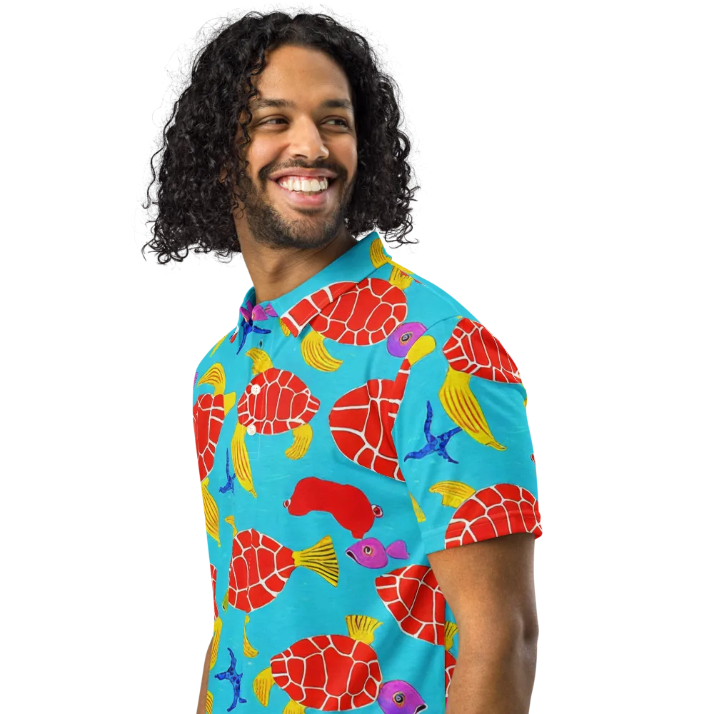 Red Shell Reverie on Men's Slim Fit Polo Shirt — Left Front