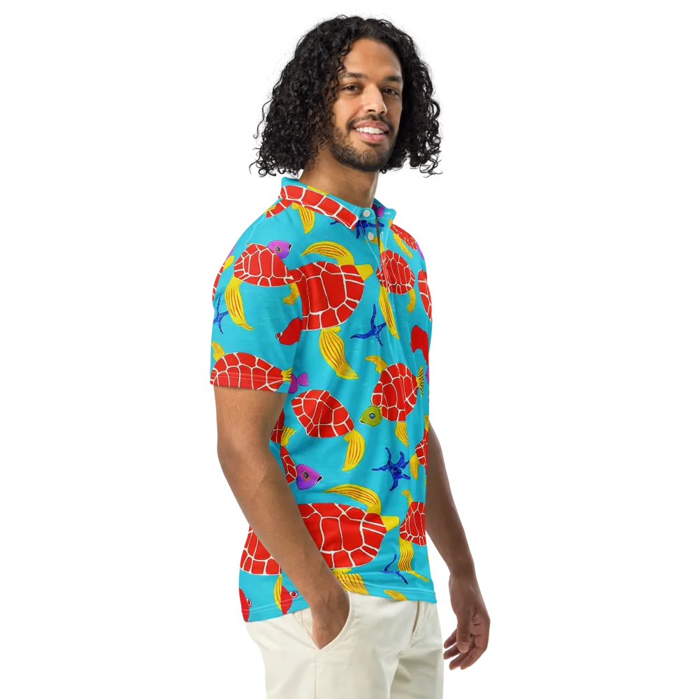 Red Shell Reverie on Men's Slim Fit Polo Shirt — Right Front
