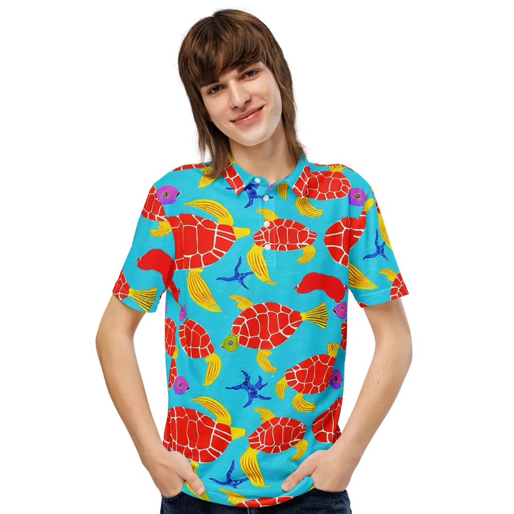 Red Shell Reverie on Men's Slim Fit Polo Shirt — Front