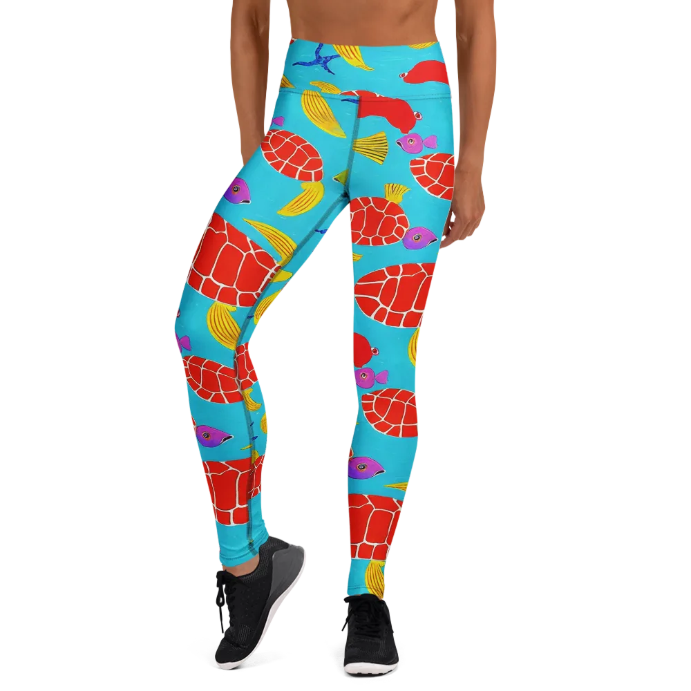 Red Shell Reverie on Yoga Leggings — Front