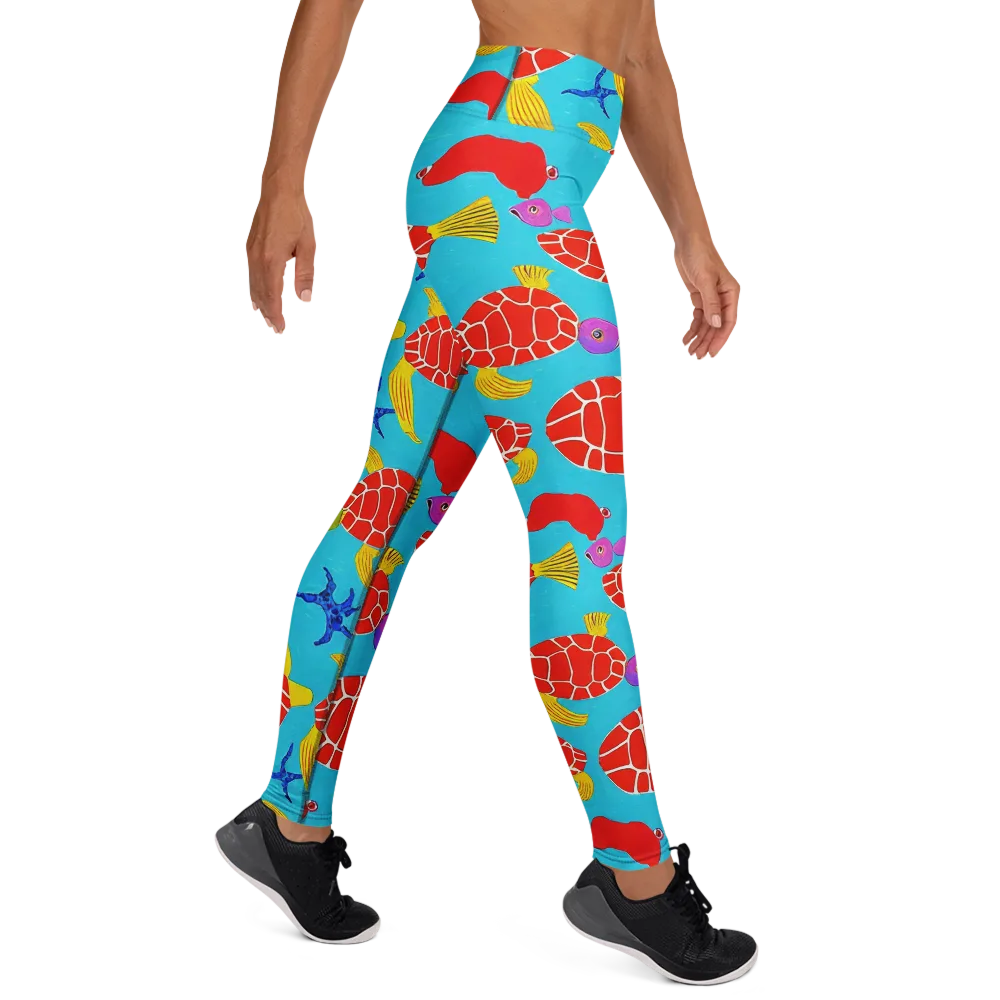 Red Shell Reverie on Yoga Leggings — Right