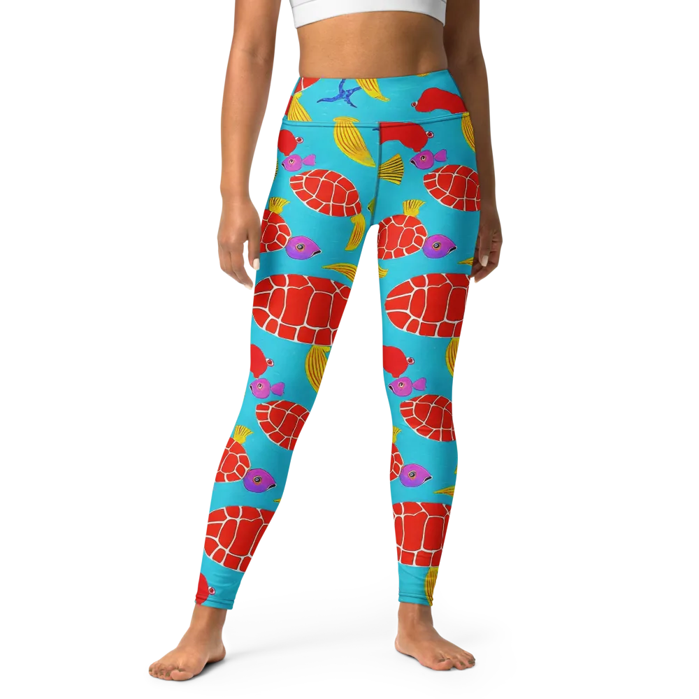 Red Shell Reverie on Yoga Leggings — Front