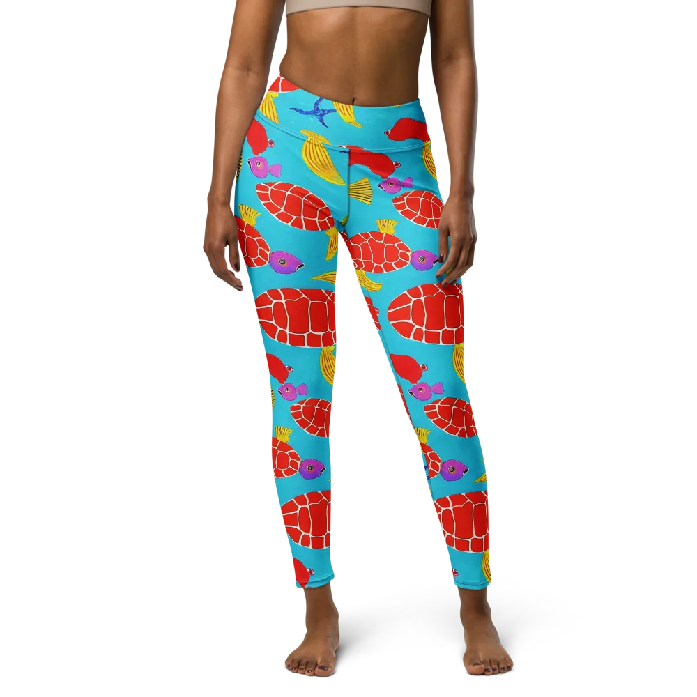 Red Shell Reverie on Yoga Leggings — Front