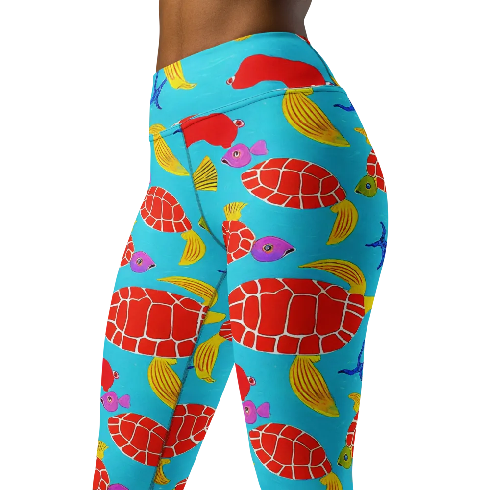 Red Shell Reverie on Yoga Leggings — Left Front