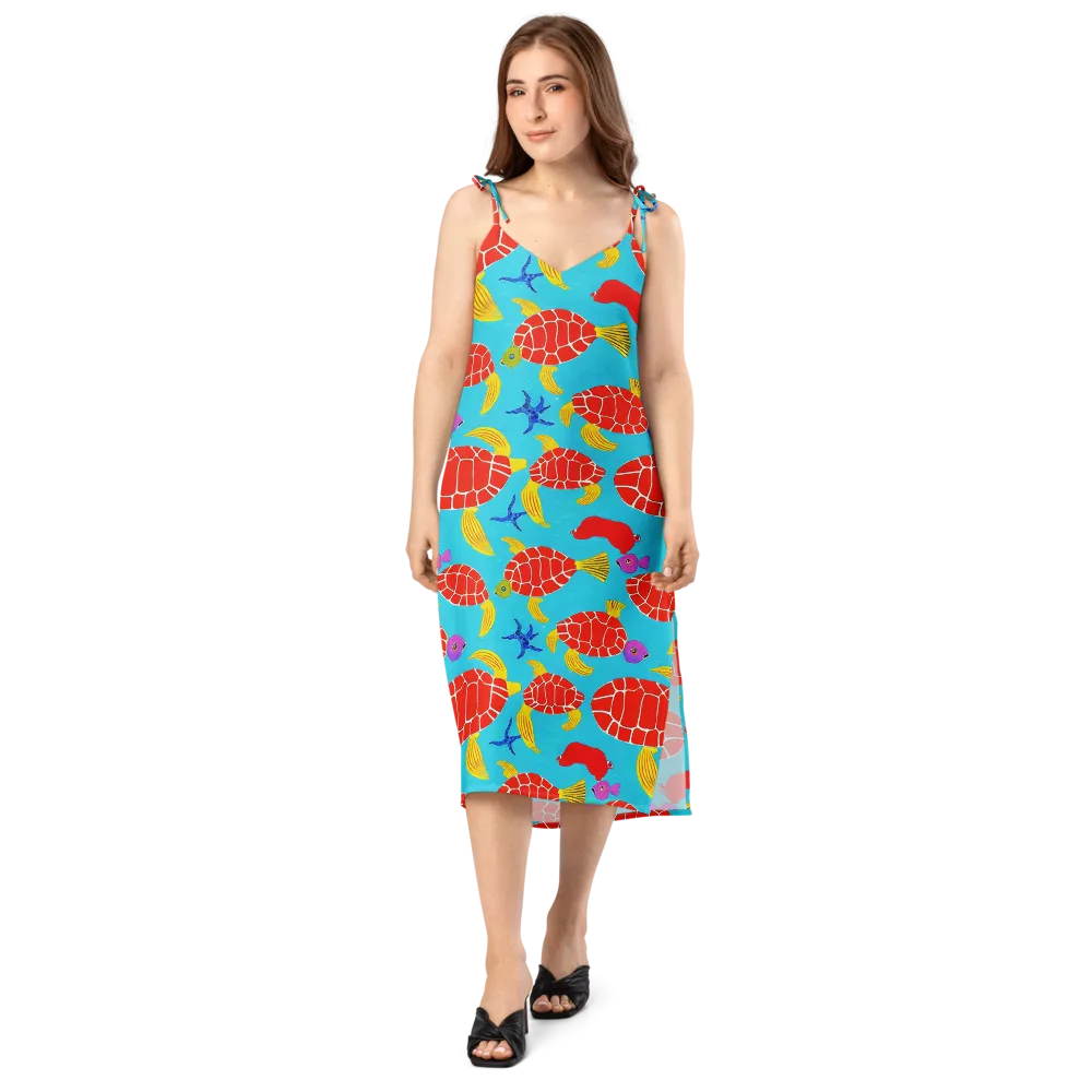 Red Shell Reverie on Slip Dress — Front