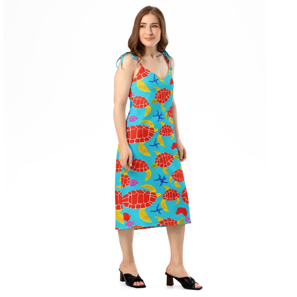 Red Shell Reverie on Slip Dress — Right Front