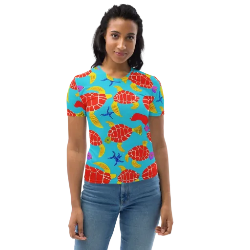 Red Shell Reverie on a Women's Crew Neck T-Shirt
