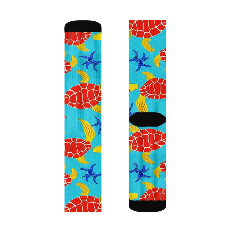 Red Shell Reverie on Socks — Left Sock
