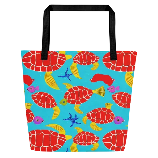 Red Shell Reverie on a Large Tote Bag W/ Pocket