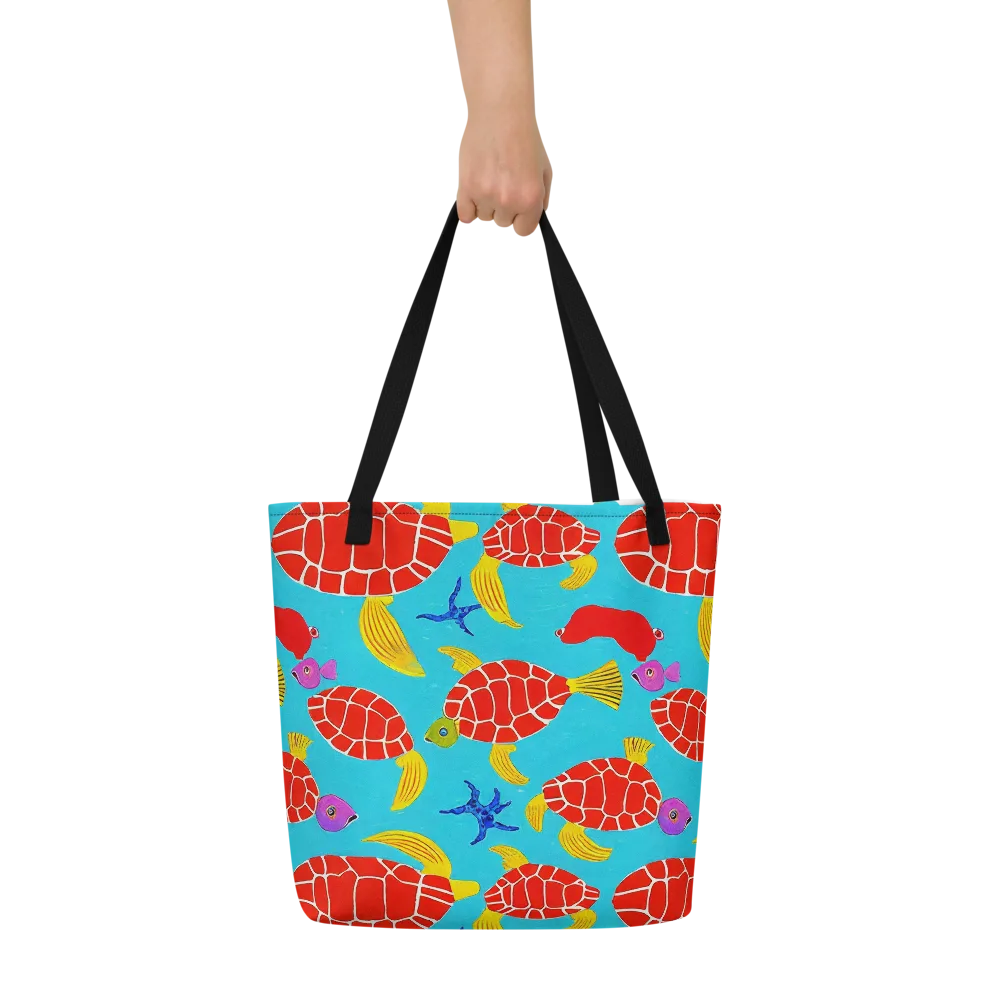 Red Shell Reverie on Large Tote Bag W/ Pocket — Front