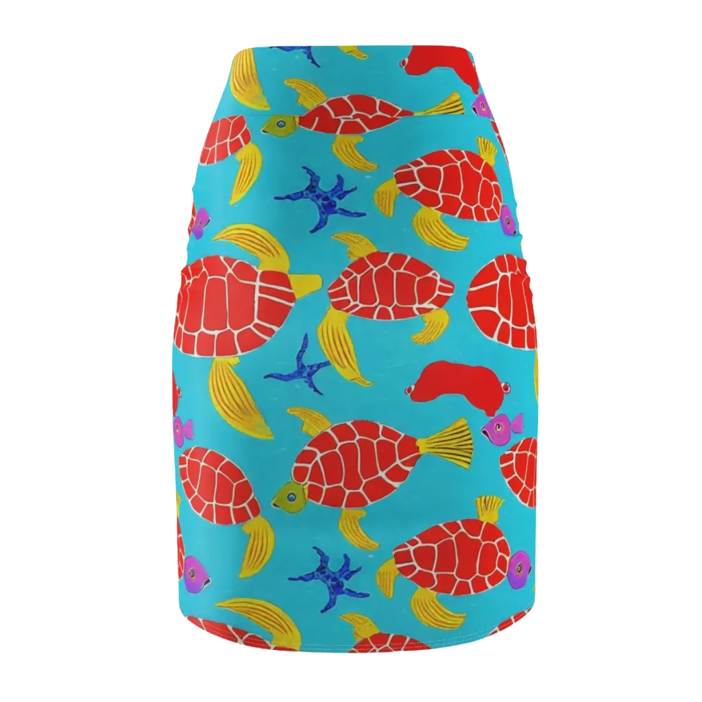 Red Shell Reverie on Pencil Skirt — Back