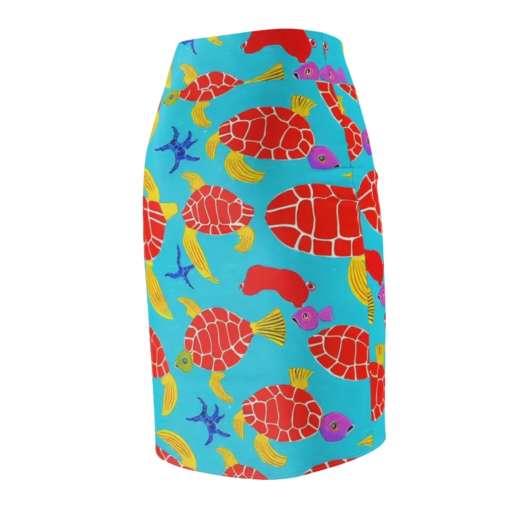 Red Shell Reverie on Pencil Skirt — Back Side