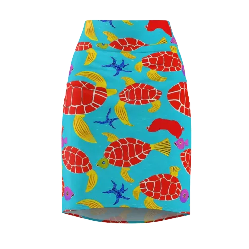 Red Shell Reverie on a Pencil Skirt