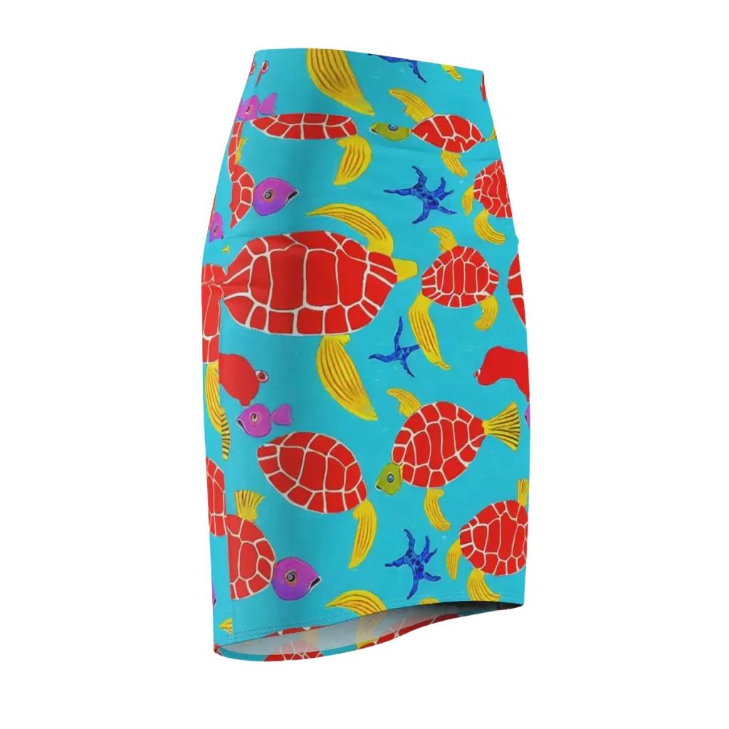Red Shell Reverie on Pencil Skirt — Front Side