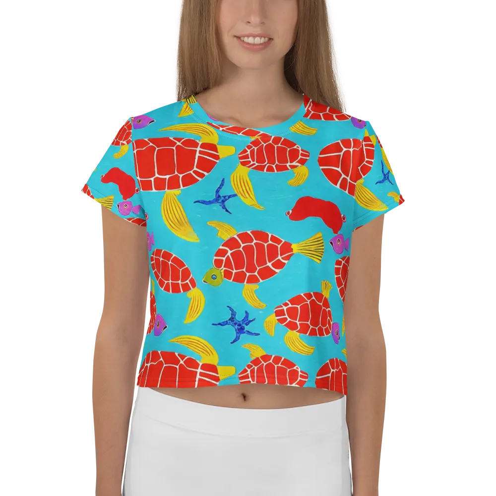 Red Shell Reverie on Crop Tee — Front