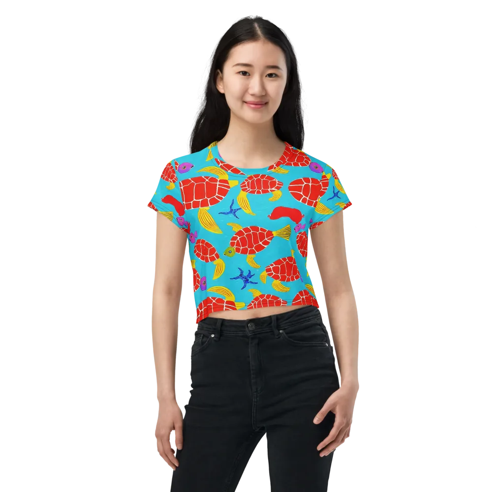 Red Shell Reverie on Crop Tee — Front