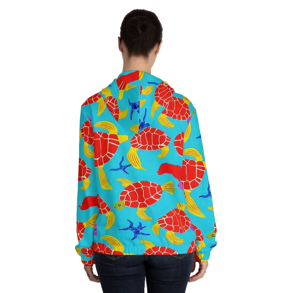 Red Shell Reverie on Women's Full-Zip Hoodie — Back On Person