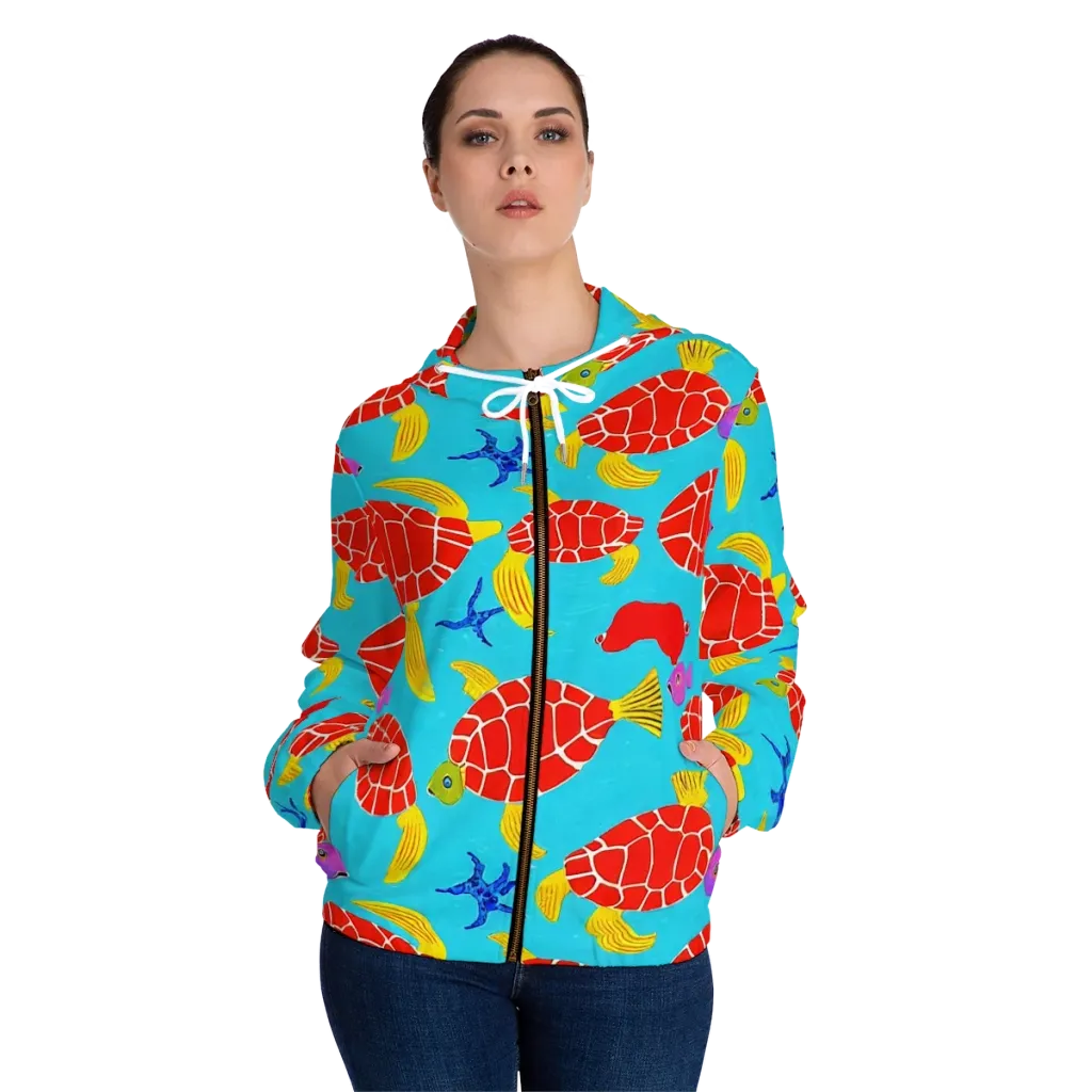 Red Shell Reverie on Women's Full-Zip Hoodie — Front On Person