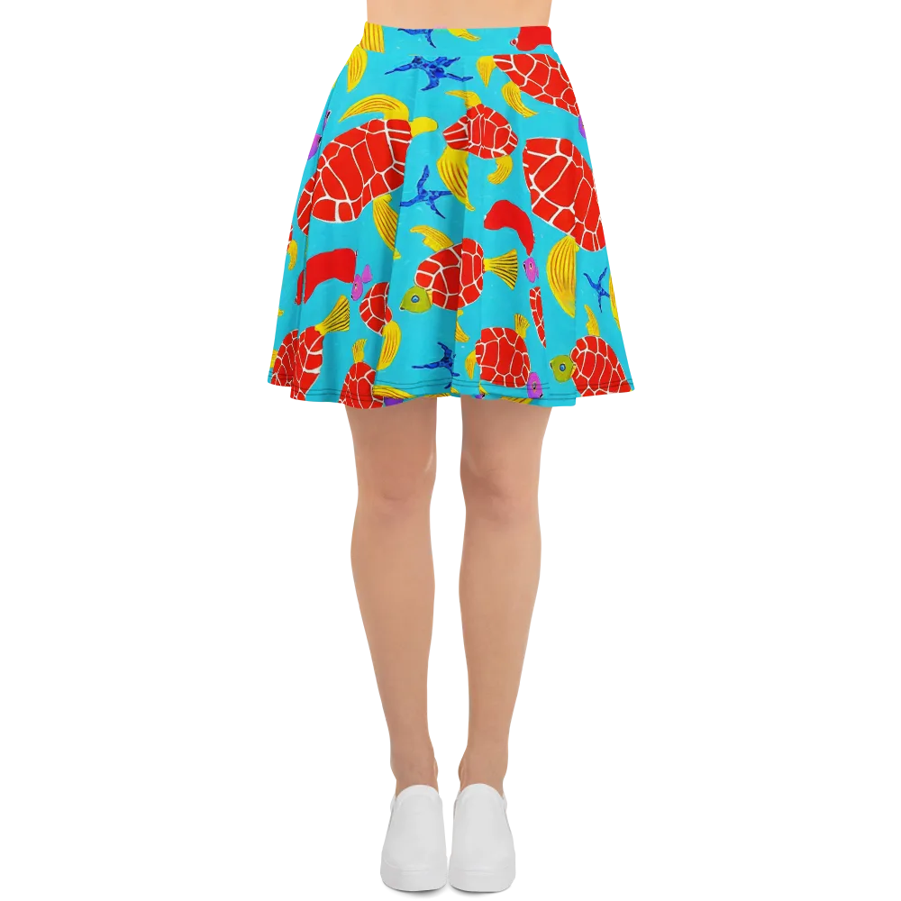Red Shell Reverie on Skater Skirt — Front