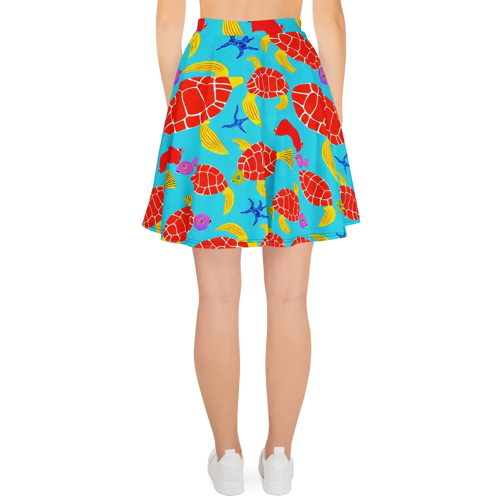 Red Shell Reverie on Skater Skirt — Back
