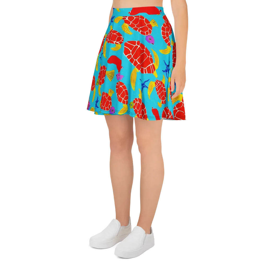 Red Shell Reverie on Skater Skirt — Left
