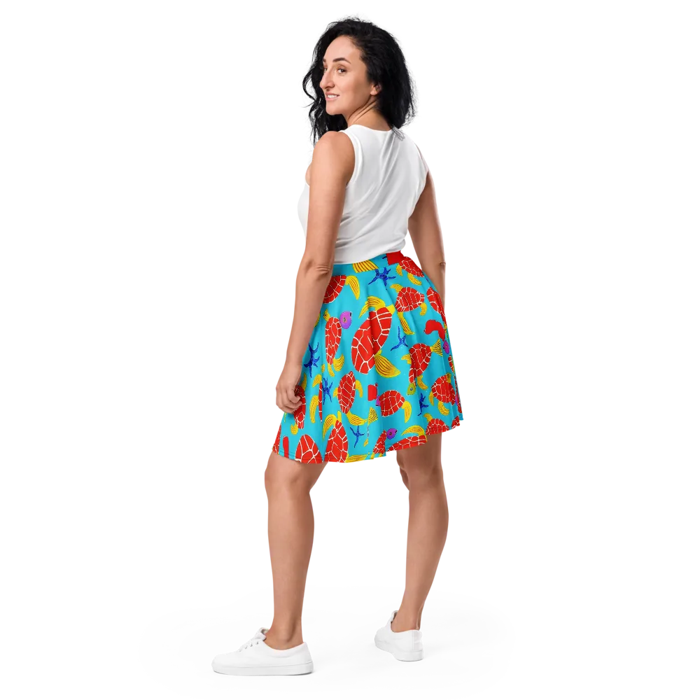 Red Shell Reverie on Skater Skirt — Back