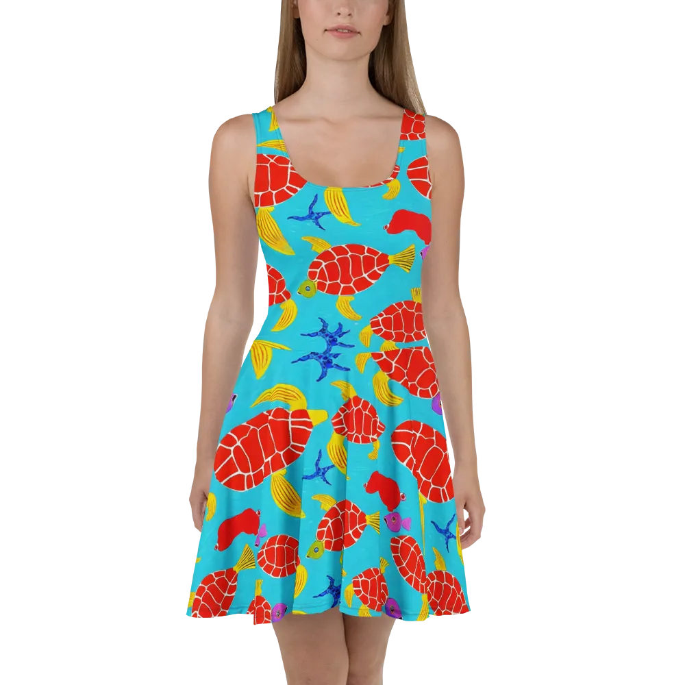 Red Shell Reverie on Skater Dress — Front