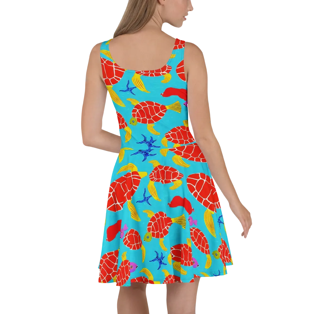 Red Shell Reverie on Skater Dress — Back