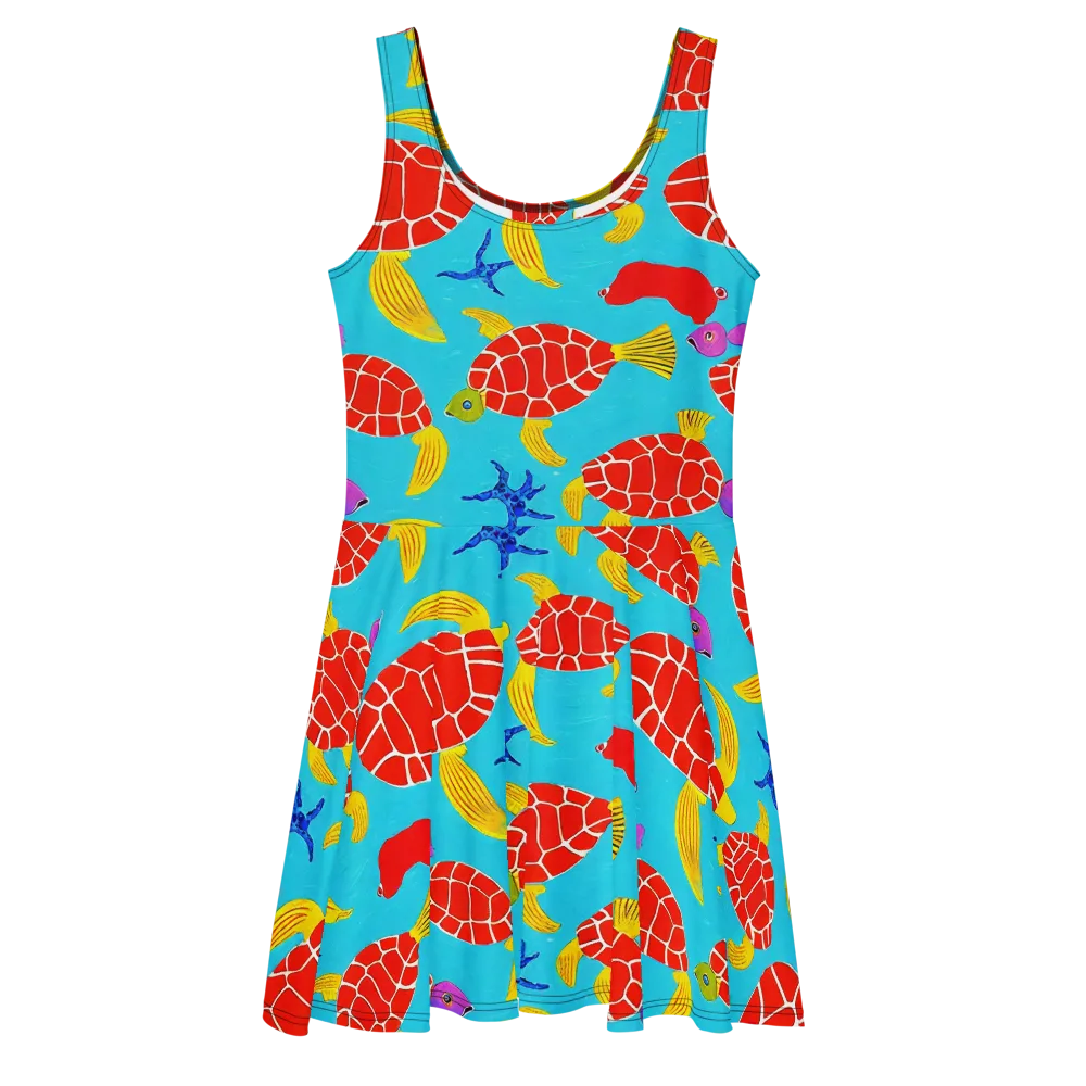 Red Shell Reverie on Skater Dress — Front
