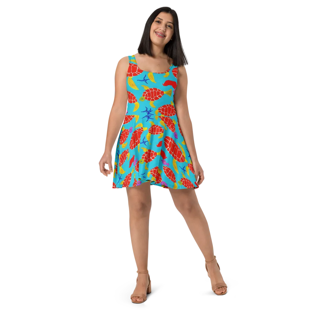 Red Shell Reverie on Skater Dress — Front
