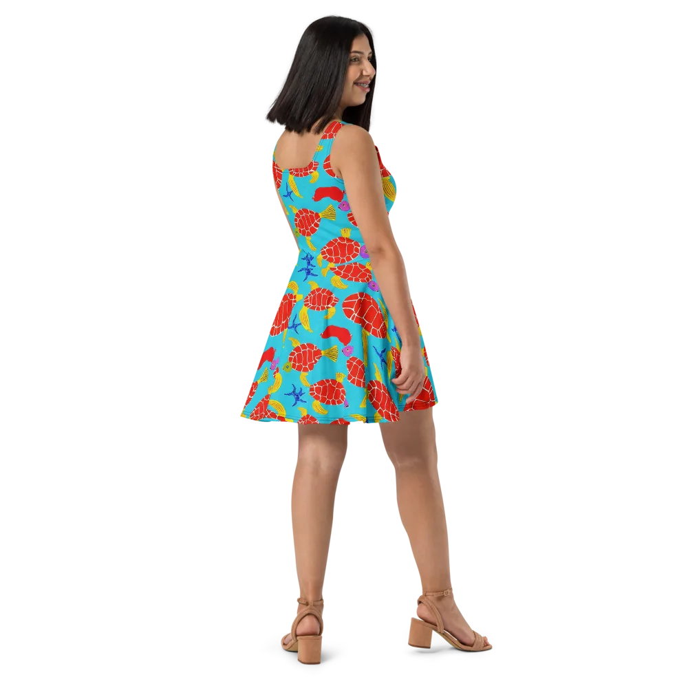 Red Shell Reverie on Skater Dress — Right