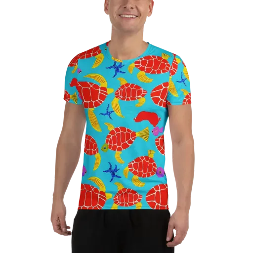 Red Shell Reverie on a Men's Athletic T-Shirt