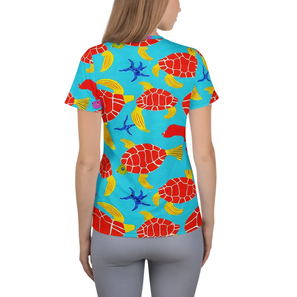 Red Shell Reverie on Women's Athletic T-Shirt — Back