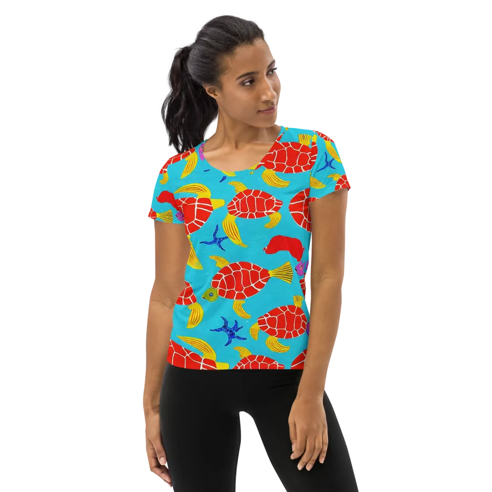 Red Shell Reverie on Women's Athletic T-Shirt — Front