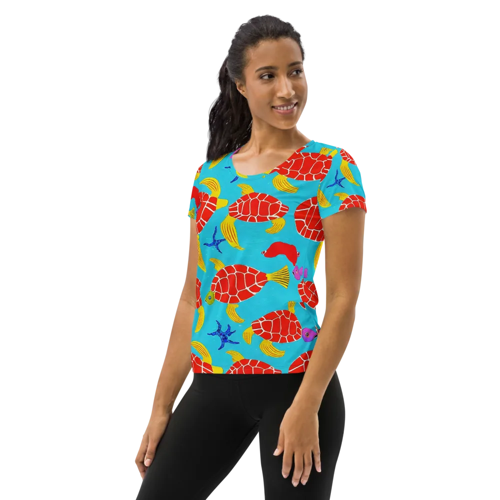 Red Shell Reverie on Women's Athletic T-Shirt — Left