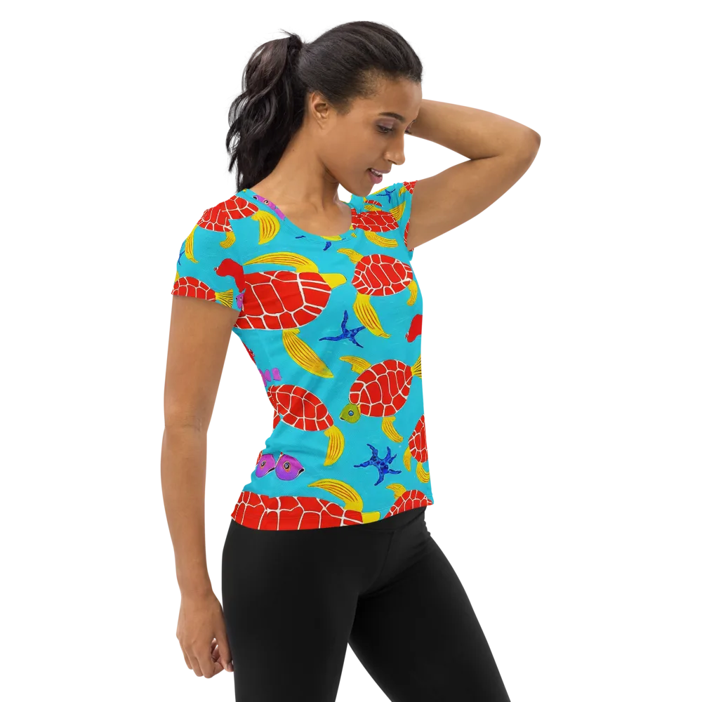 Red Shell Reverie on Women's Athletic T-Shirt — Right