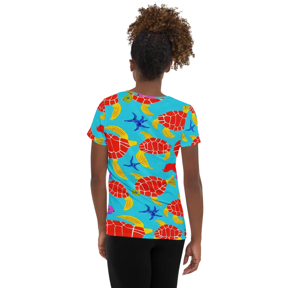 Red Shell Reverie on Women's Athletic T-Shirt — Back