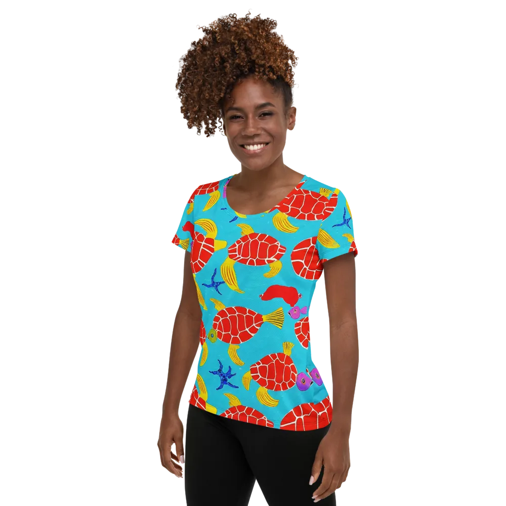 Red Shell Reverie on Women's Athletic T-Shirt — Left