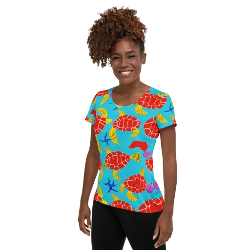 Red Shell Reverie on a Women's Athletic T-Shirt